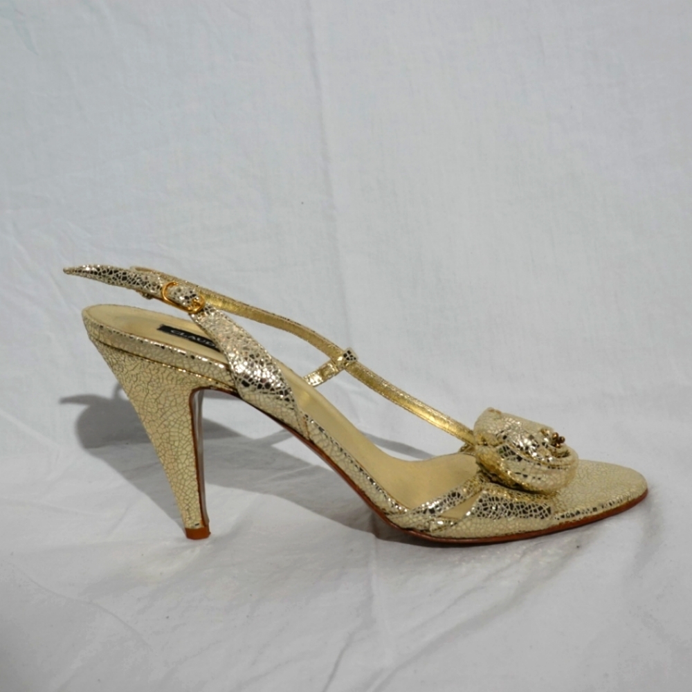 Gold Slingback High Heel with Floral Accent